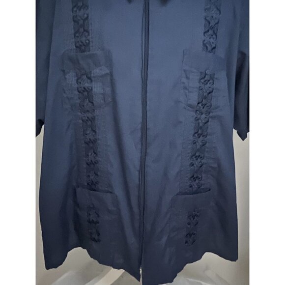 Guayabera Haband Vintage Mens Cuban Blue Zip Front Shirt 3XL Pockets Embroider - Picture 5 of 7